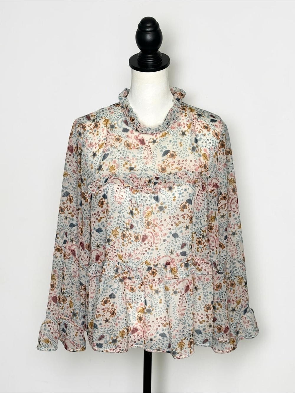 Sundance Celina Tiered Peasant Blouse - Size M - Boho Floral Sheer Ruffle Top - Picture 2 of 12